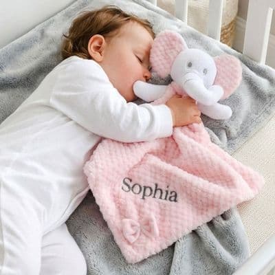 Personalised Pink Elephant With Bow Baby Comforter