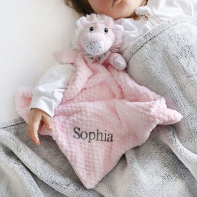 Personalised Pink Lion Baby Comforter