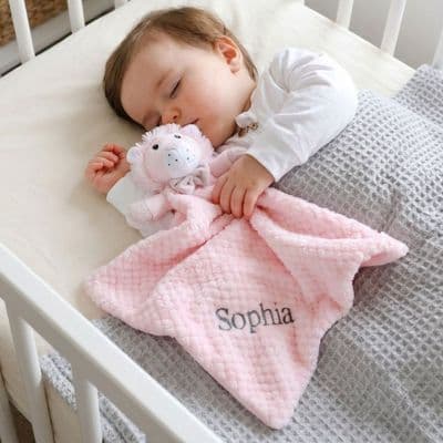 Personalised Pink Lion Baby Comforter