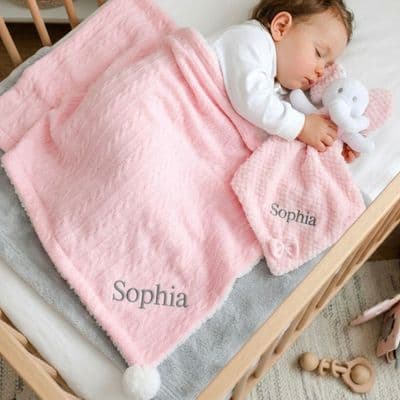 Personalised Pink Sherpa Blanket Elephant Comforter Set