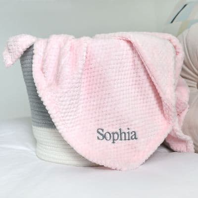 Personalised Pink Waffle Baby Blanket