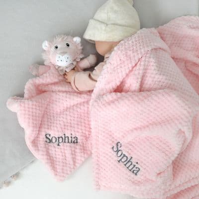 Personalised Pink Waffle Blanket And Lion Comforter Set
