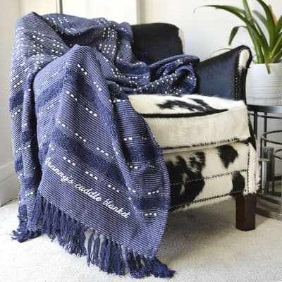 Personalised Royal Blue And White Tassel Blanket