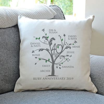 Personalised Ruby Anniversary Family Tree Cushion