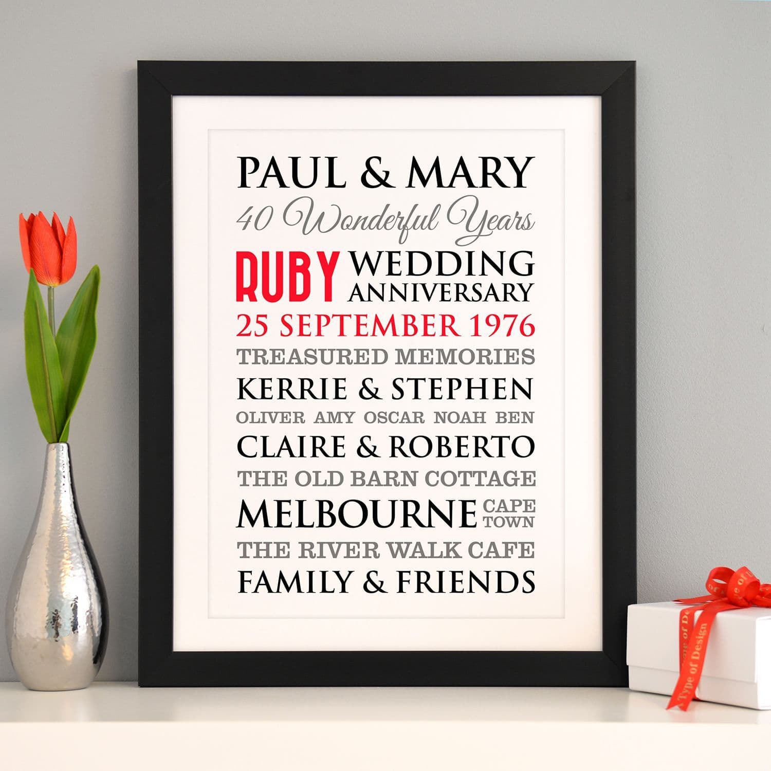 Personalised Ruby Wedding Anniversary Art