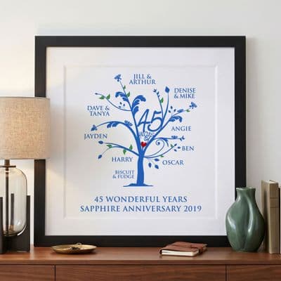 Personalised Sapphire Anniversary Family Tree Art