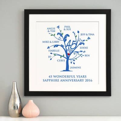 Personalised Sapphire Anniversary Family Tree Art
