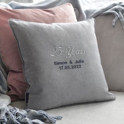 Personalised Silver Anniversary Embroidered Cushion