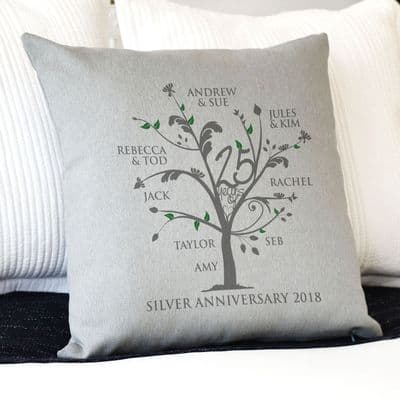 Personalised Silver Anniversary Family Tree Cushion