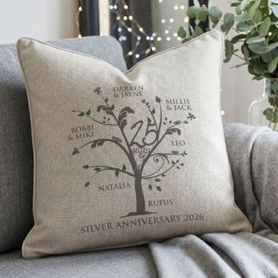 Personalised Silver Anniversary Family Tree Cushion