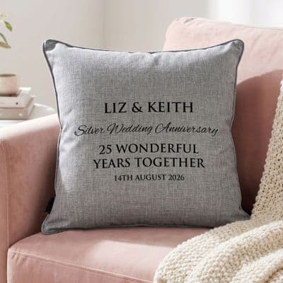 Personalised Silver Wedding Anniversary Cushion