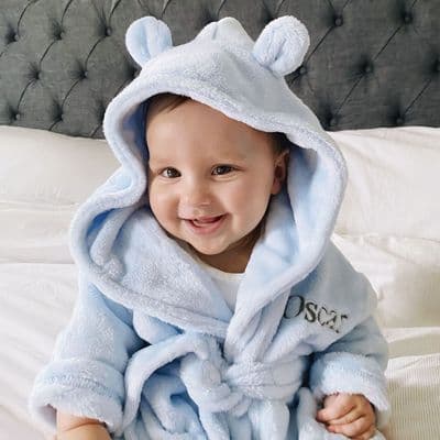 Personalised Soft Baby Blue Dressing Gown With Ears