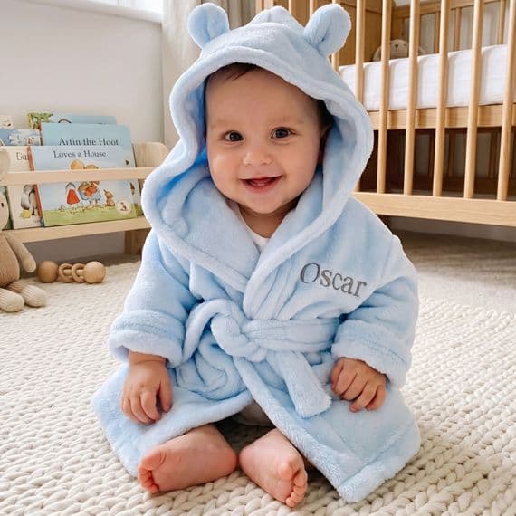 Personalised Soft Baby Blue Dressing Gown With Ears