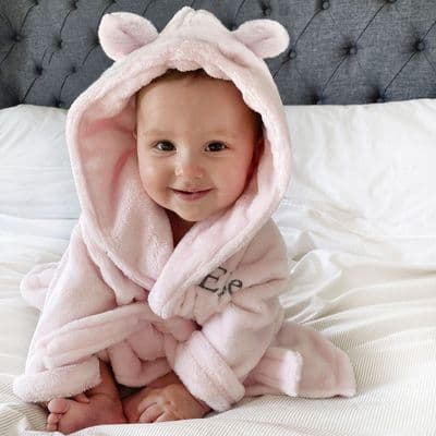 Personalised Soft Baby Pink Dressing Gown With Ears