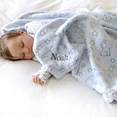 Personalised Soft Blue Elephant Motif Baby Blanket