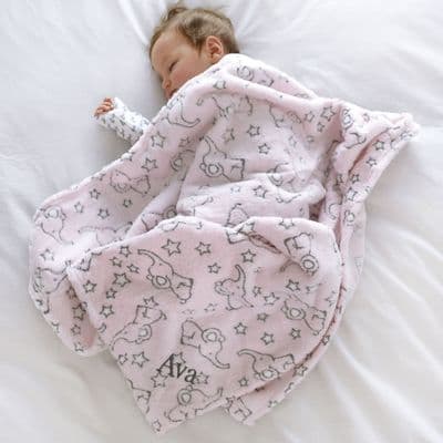 Personalised Soft Pink Elephant Motif Baby Blanket