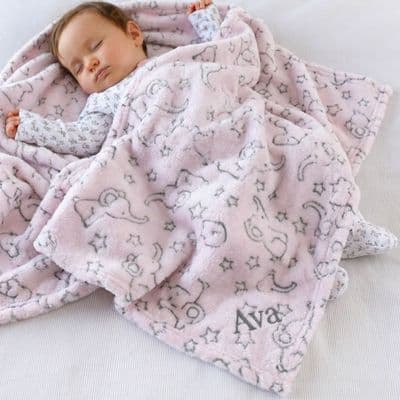 Personalised Soft Pink Elephant Motif Baby Blanket