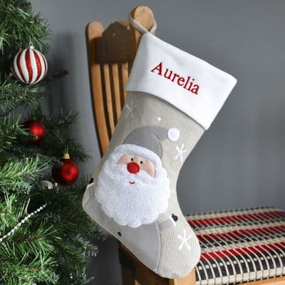 Personalised Stone Knitted Santa Christmas Stocking