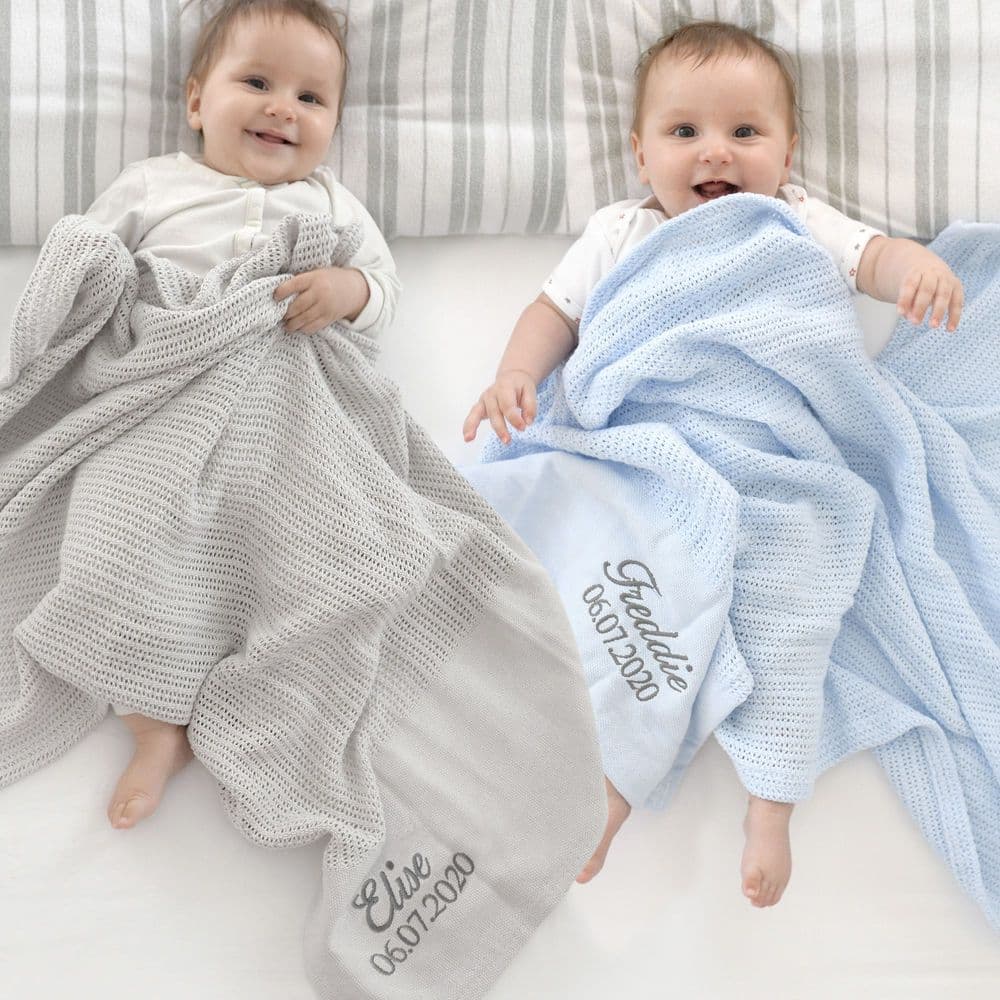 Personalised Twins Cellular Baby Blankets Set Of Two