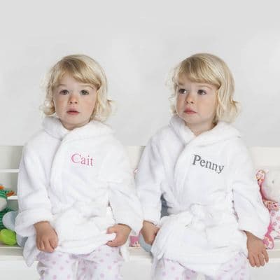 Personalised Twins Soft Child's Dressing Gowns In White