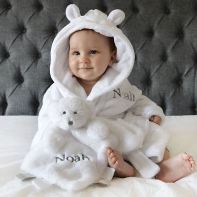 Personalised White Baby Gown And Teddy Comforter Set