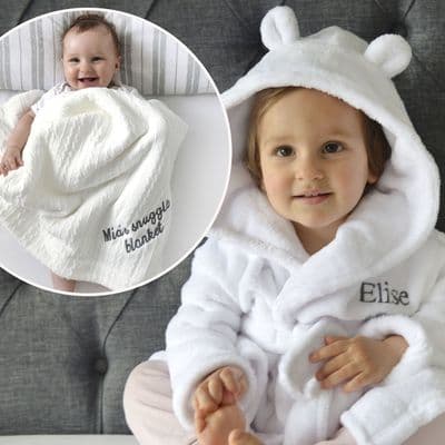 Personalised White Baby Gown And White Blanket Gift Set