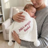 Personalised White Cable Knit Pom Pom Blanket