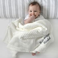 Personalised White Cable Knit Pom Pom Blanket