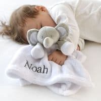 Personalised White Elephant Baby Comforter