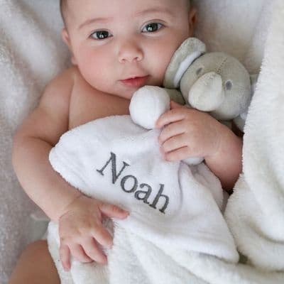 Personalised White Elephant Baby Comforter