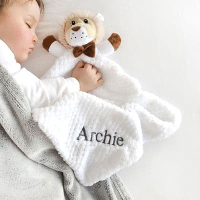 Personalised White Lion Baby Comforter
