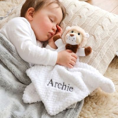 Personalised White Lion Baby Comforter