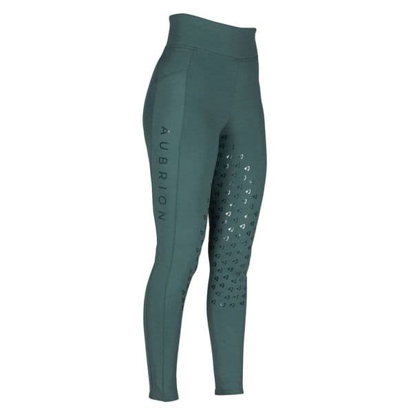 Aubrion Eltar Riding Tights, Green - Young Rider