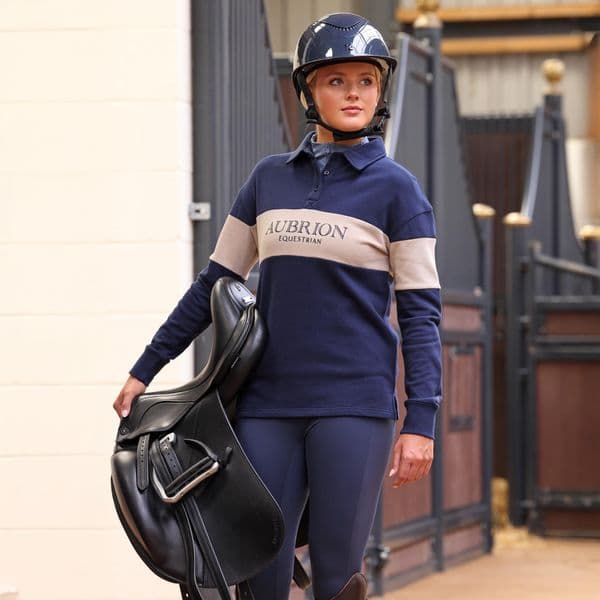 Aubrion Equestrian Button Sweatshirt  - Midnight/Taupe