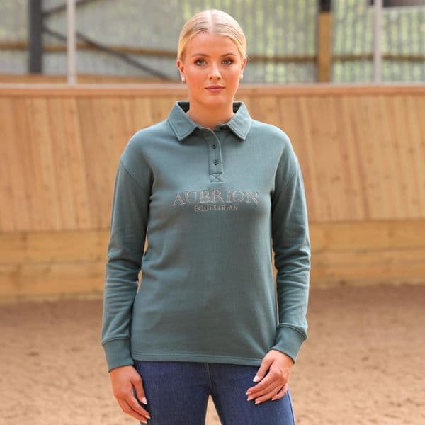 Aubrion Equestrian Button Sweatshirt  - Thyme