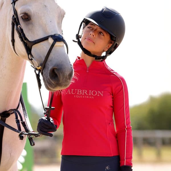 Aubrion Equestrian Long Sleeve Base Layer  - Young Rider, Dewberry