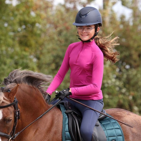 Aubrion React Long Sleeve Base Layer  - Young Rider, Fuchsia