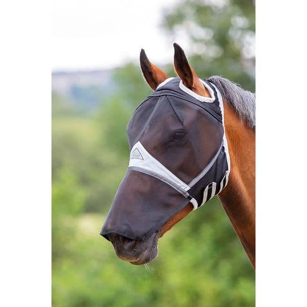 Shires FlyGuard Pro Fine Mesh Fly Mask With Ear Hole & Nose - Black