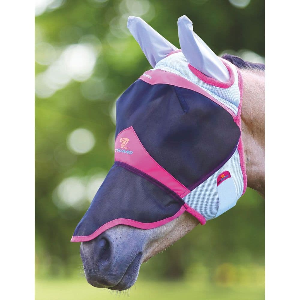 Masque anti-mouches pour cheval en maille fine avec oreilles FlyGuard Pro Masque anti-mouches pour cheval en maille fine avec oreilles FlyGuard Pro