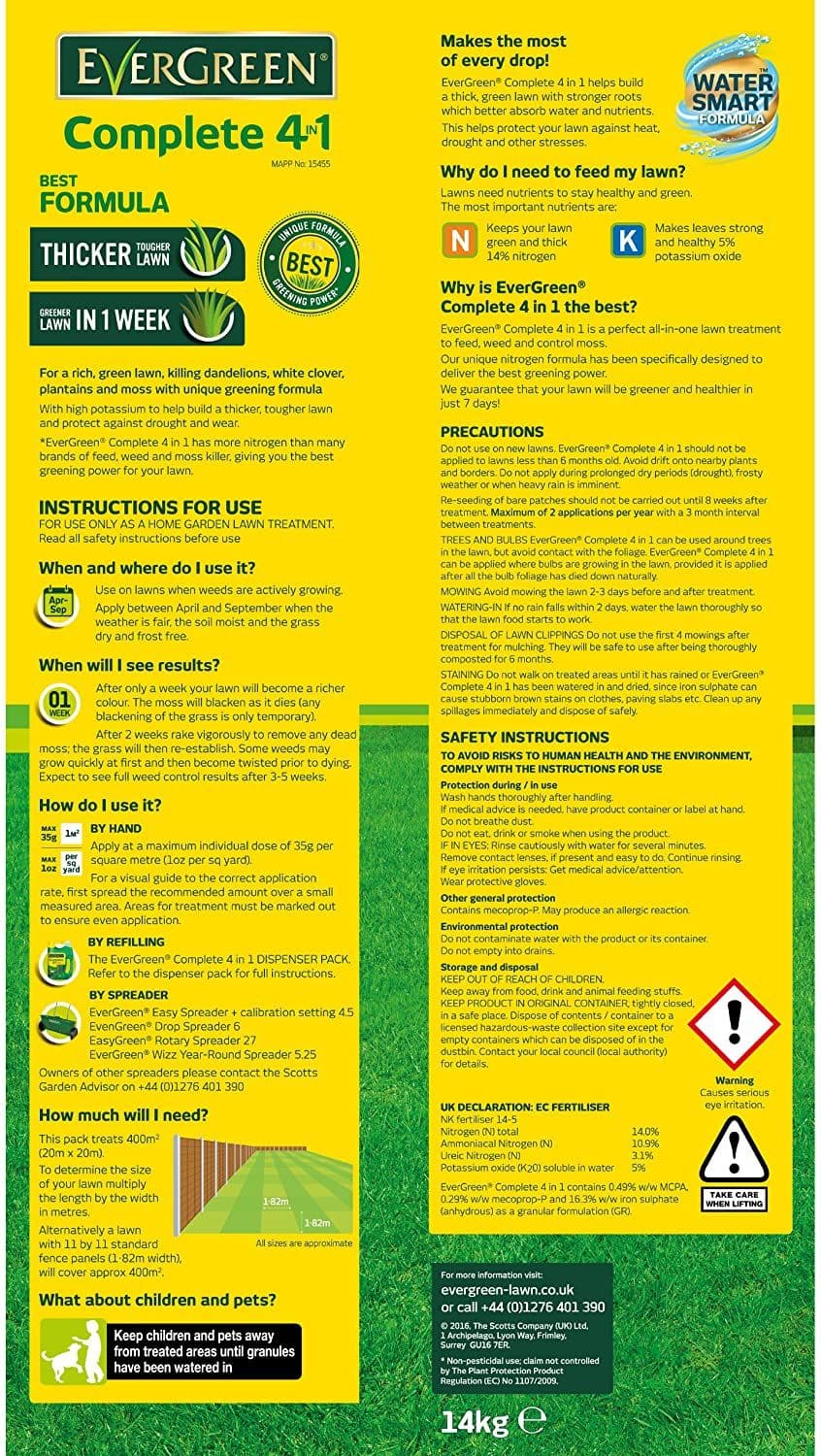 EverGreen 400sqm Complete 4in1 Lawn Care Lawn Food Weed and Moss