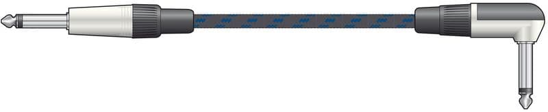 Citronic Classic Retro Braided Black/Blue 6M Right Angled To Straight Guitar Lead