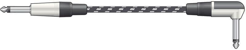Citronic Classic Retro Braided Black/White 3M Right Angled To Straight Guitar Lead