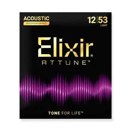 Elixir ATTUNE Phosphor Bronze 12-53 Acoustic Guitar Strings, Light