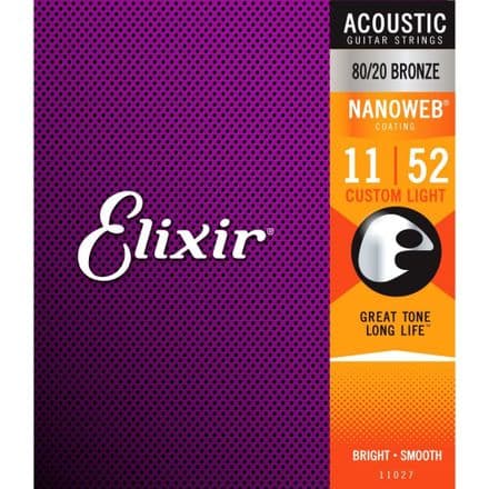 Elixir Nanoweb 80/20 Bronze 11-52 Acoustic Guitar Strings