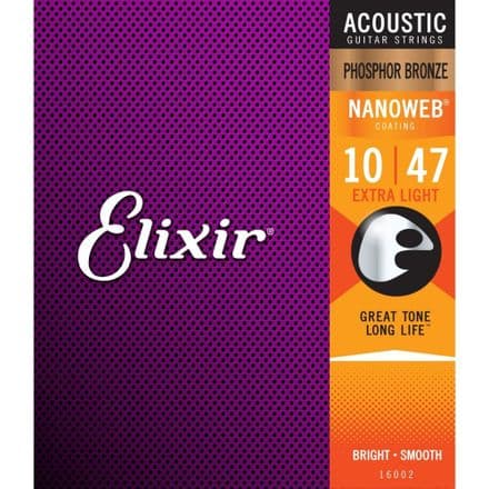 Elixir Nanoweb Phosphor Bronze 10-47 Acoustic Guitar Strings