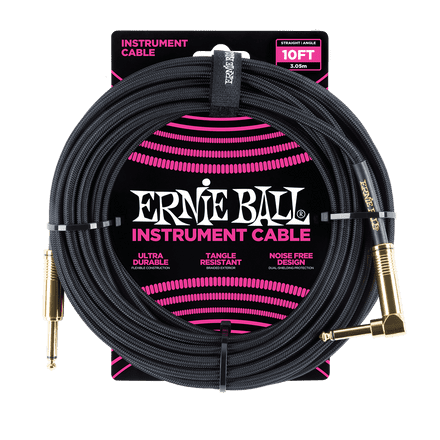 Ernie Ball 10' BRAIDED STRT/ANGLE CABLE - BLK (GLD)
