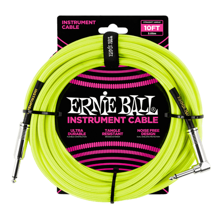 Ernie Ball 10' BRAIDED STRT/ANGLE CABLE YELLOW