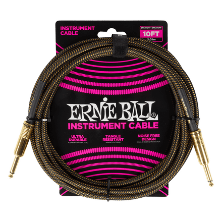 Ernie Ball 10' BRAIDED STRT/STRT CABLE - PAY DIRT (GLD)