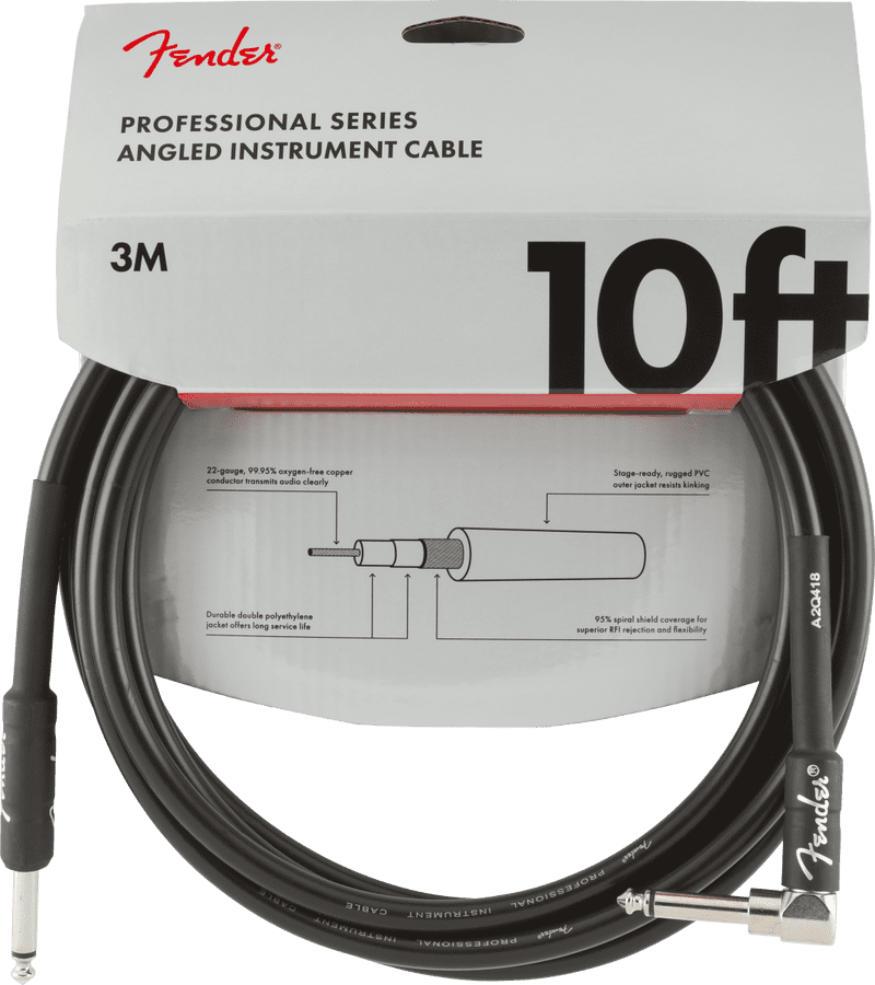 Fender Professional Series Instrument Cable 10ft Right angled to straight