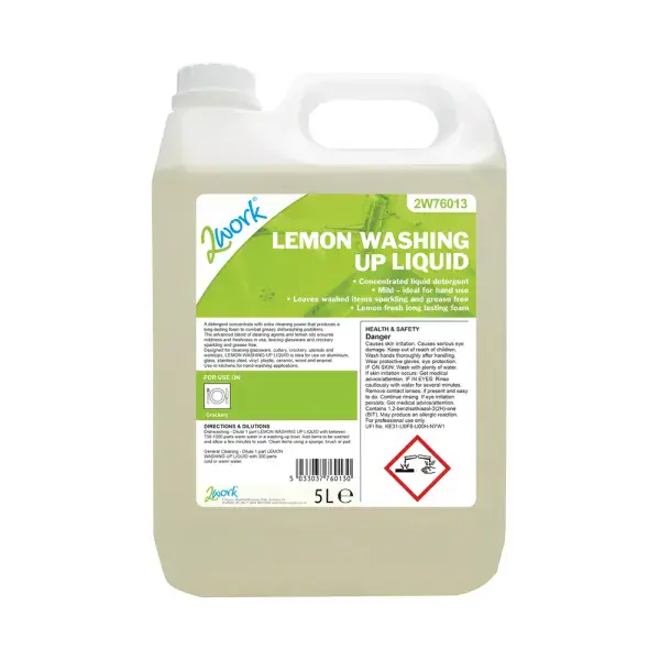 2Work Washing Up Liquid Lemon Scent 5 Litre Bottle 2W76013